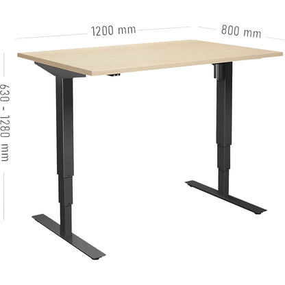 Atlanta desk, electrically height adjustable, straight, WxD 1200 x 800 mm, birch/black.