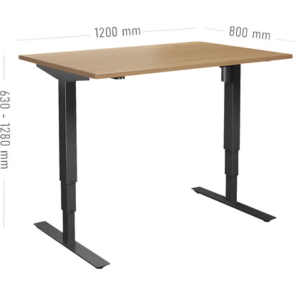 Atlanta desk, electrically height adjustable, straight, WxD 1200 x 800 mm, beech/black.