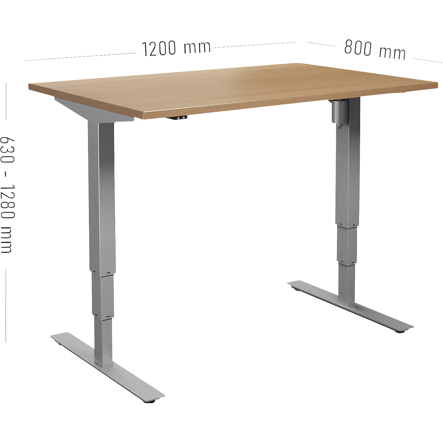 Atlanta desk, electrically height adjustable, straight, WxD 1200 x 800 mm, beech/silver.