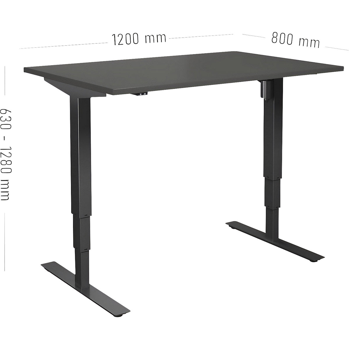 Atlanta desk, electrically height adjustable, straight, WxD 1200 x 800 mm, dark grey/black.