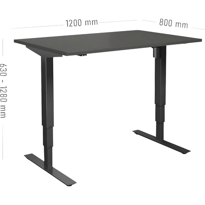 Atlanta desk, electrically height adjustable, straight, WxD 1200 x 800 mm, dark grey/black.