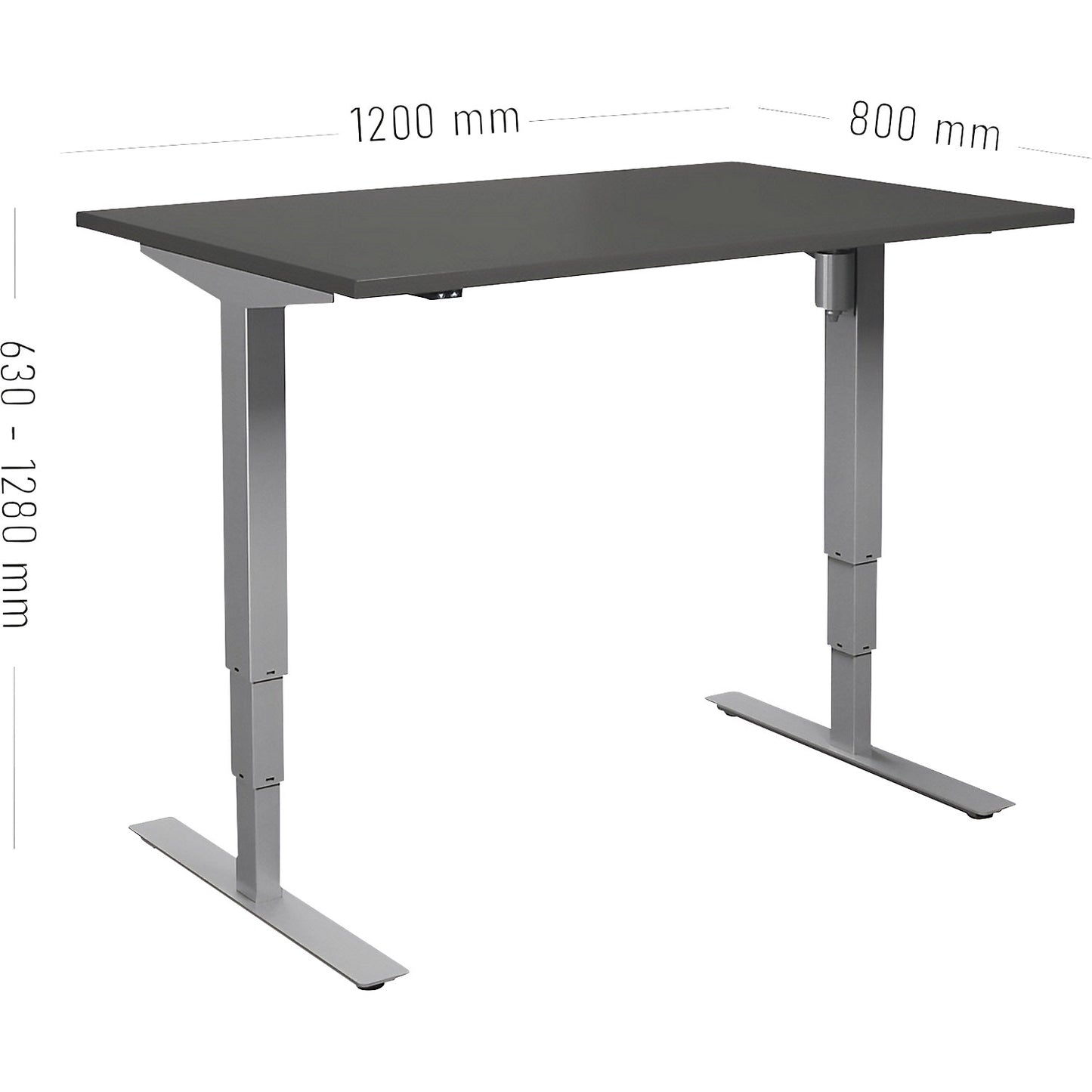 Atlanta desk, electrically height adjustable, straight, WxD 1200 x 800 mm, dark grey/silver.