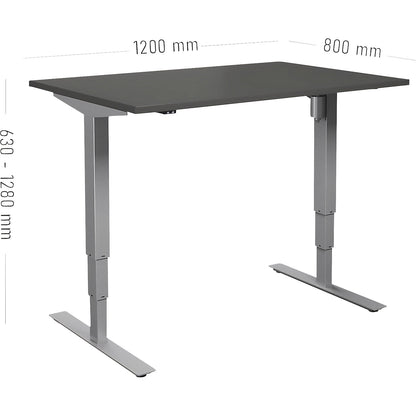 Atlanta desk, electrically height adjustable, straight, WxD 1200 x 800 mm, dark grey/silver.