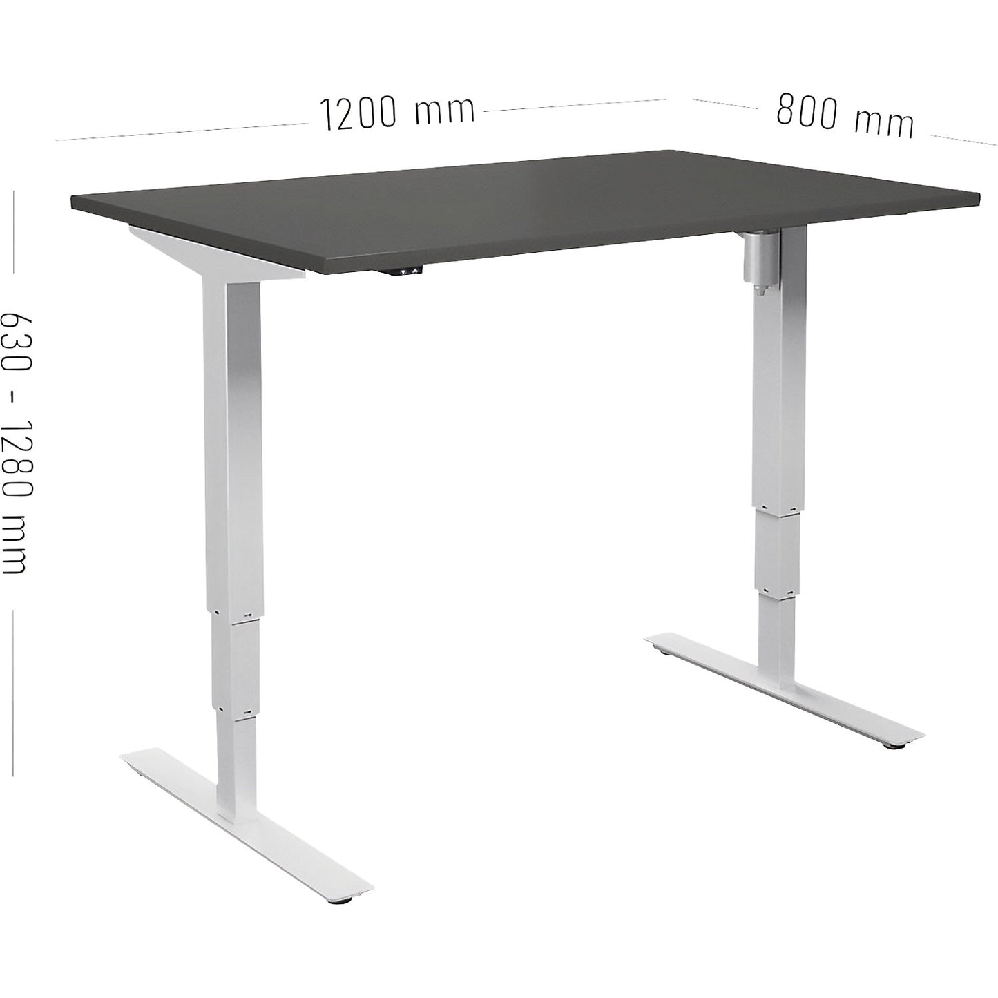 Atlanta desk, electrically height adjustable, straight, WxD 1200 x 800 mm, dark grey/white.