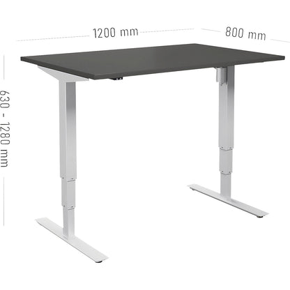 Atlanta desk, electrically height adjustable, straight, WxD 1200 x 800 mm, dark grey/white.
