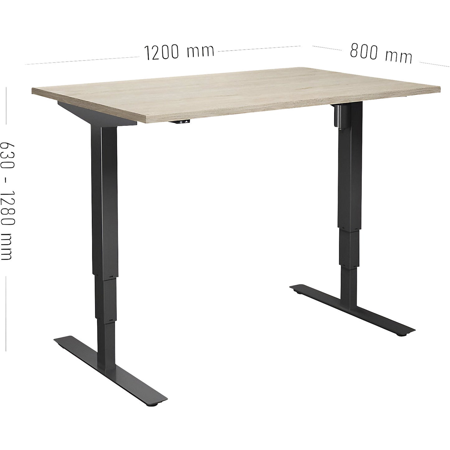Atlanta desk, electrically height adjustable, straight, WxD 1200 x 800 mm, oak/black.