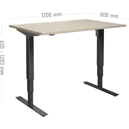 Atlanta desk, electrically height adjustable, straight, WxD 1200 x 800 mm, oak/black.