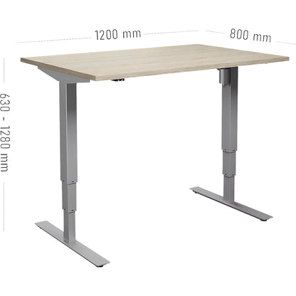 Atlanta desk, electrically height adjustable, straight, WxD 1200 x 800 mm, oak/silver.