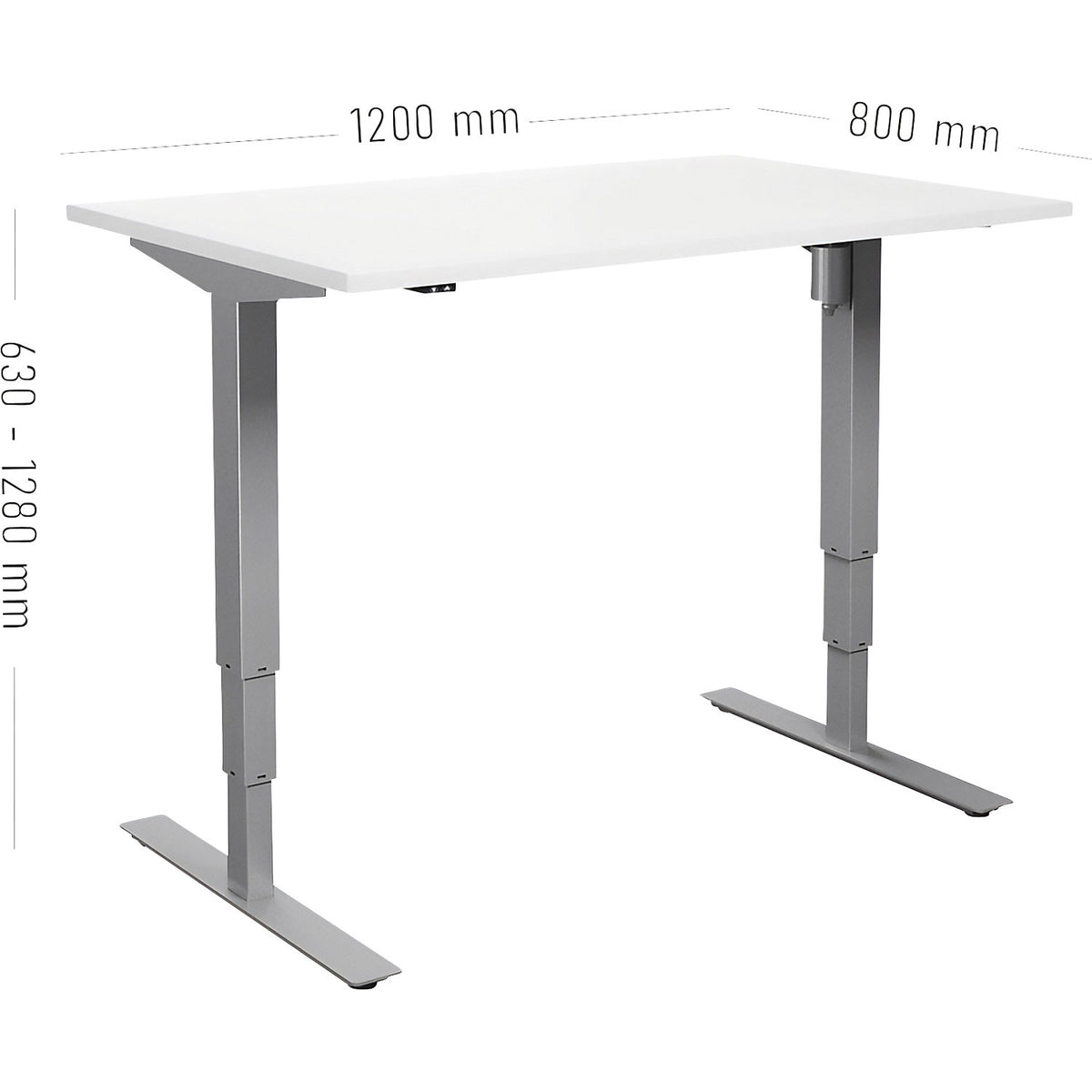 Atlanta desk, electrically height adjustable, straight, WxD 1200 x 800 mm, white/silver.