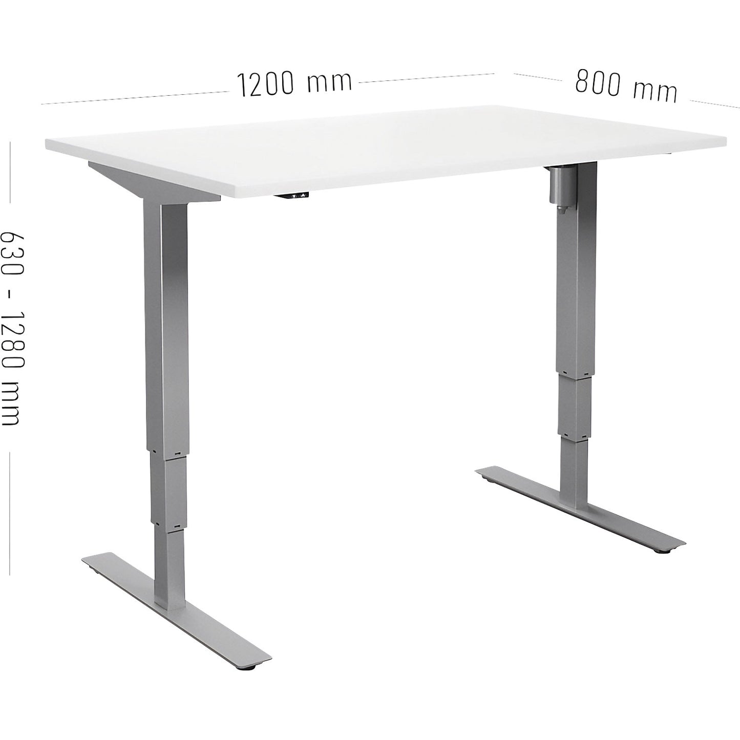 Atlanta desk, electrically height adjustable, straight, WxD 1200 x 800 mm, white/silver.