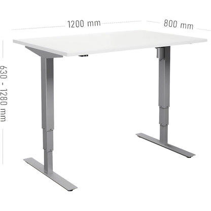 Atlanta desk, electrically height adjustable, straight, WxD 1200 x 800 mm, white/silver.