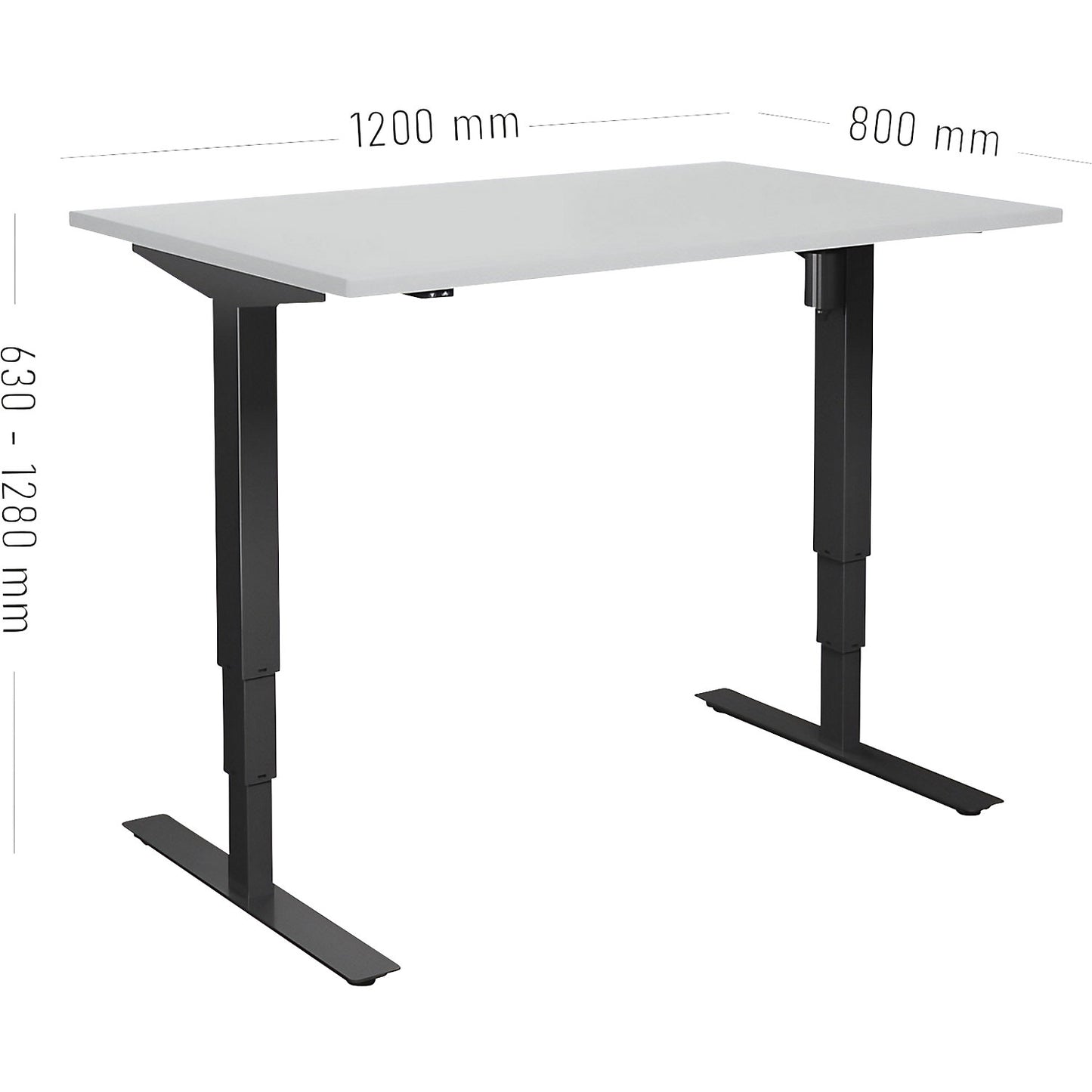 Atlanta desk, electrically height adjustable, straight, WxD 1200 x 800 mm, light grey/black.