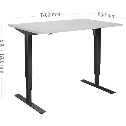 Atlanta desk, electrically height adjustable, straight, WxD 1200 x 800 mm, light grey/black.