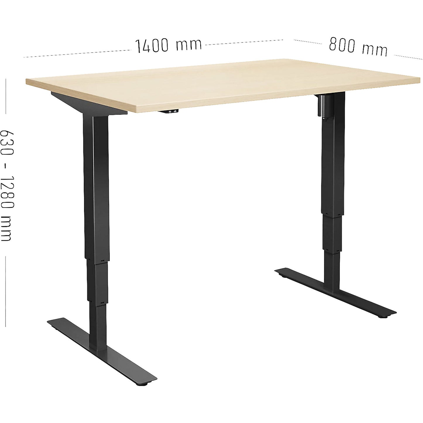 Atlanta desk, electrically height adjustable, straight, WxD 1400 x 800 mm, birch/black.
