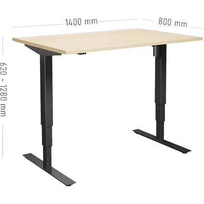 Atlanta desk, electrically height adjustable, straight, WxD 1400 x 800 mm, birch/black.