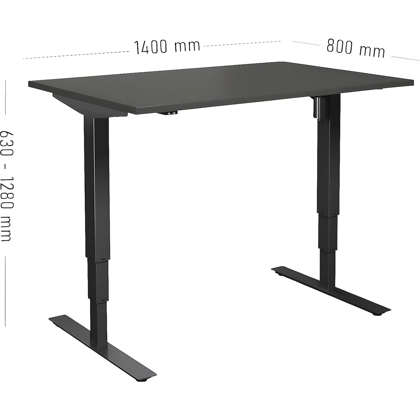 Atlanta desk, electrically height adjustable, straight, WxD 1400 x 800 mm, dark grey/black.