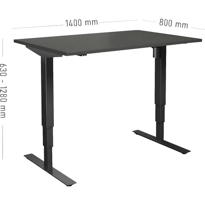 Atlanta desk, electrically height adjustable, straight, WxD 1400 x 800 mm, dark grey/black.