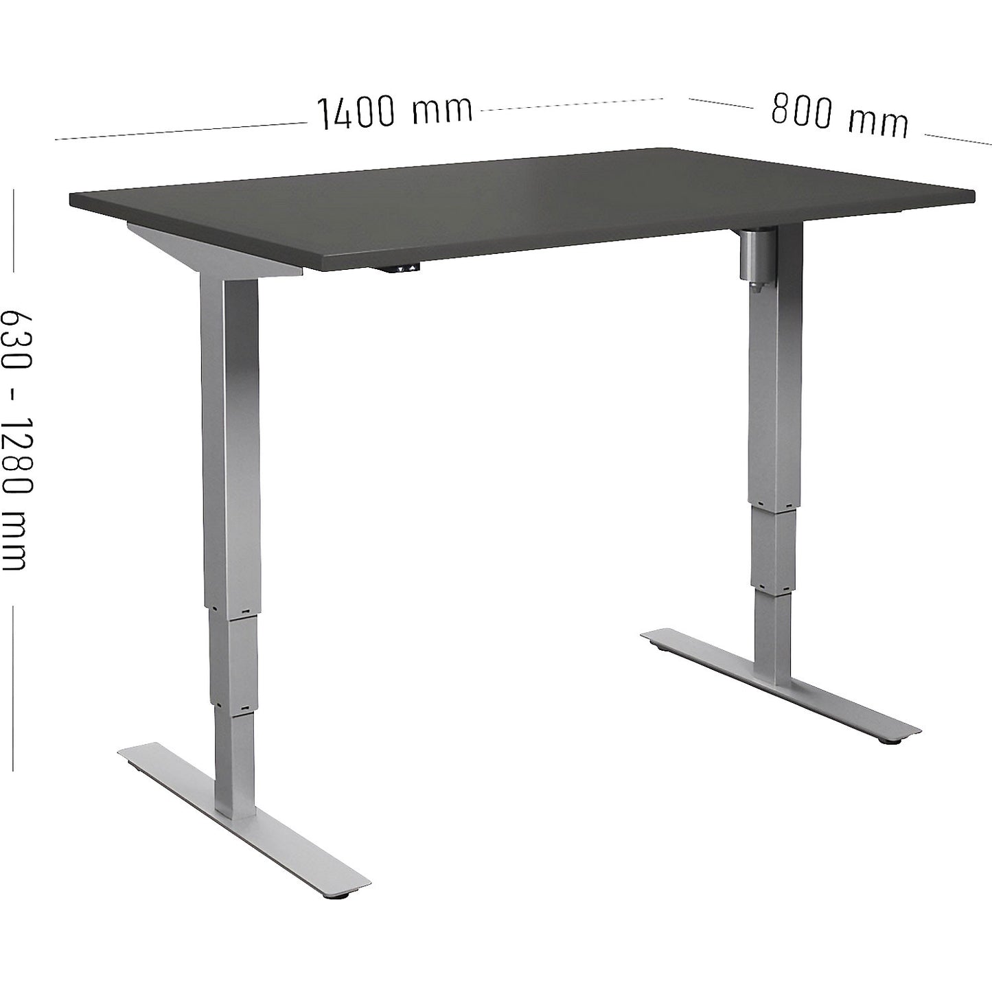 Atlanta desk, electrically height adjustable, straight, WxD 1400 x 800 mm, dark grey/silver.