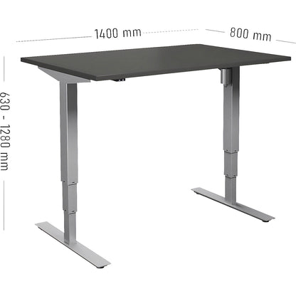 Atlanta desk, electrically height adjustable, straight, WxD 1400 x 800 mm, dark grey/silver.