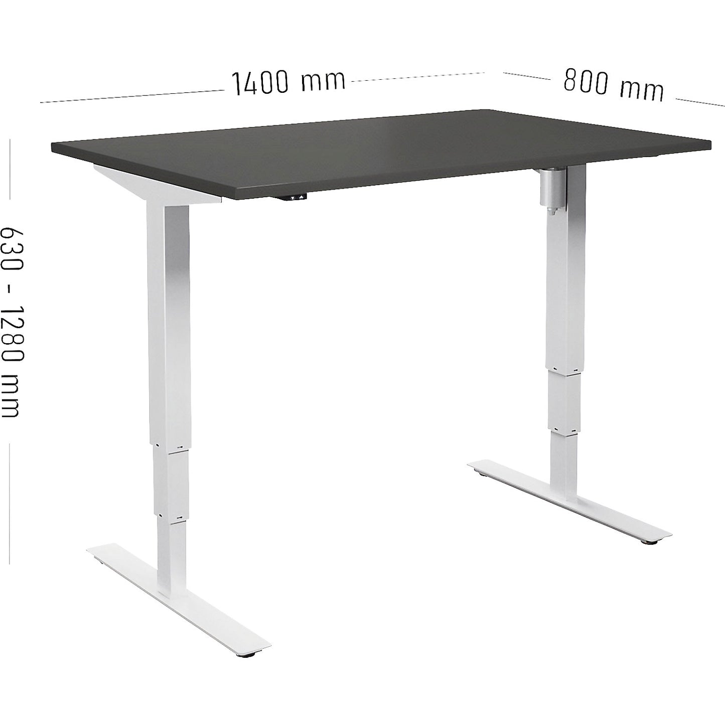 Atlanta desk, electrically height adjustable, straight, WxD 1400 x 800 mm, dark grey/white.