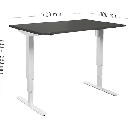 Atlanta desk, electrically height adjustable, straight, WxD 1400 x 800 mm, dark grey/white.