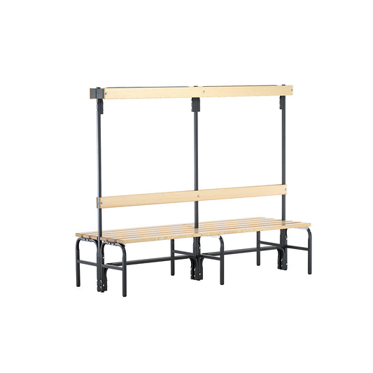 Changing room bench with hook strips, double-sided, 12 hooks, 2000 mm, charcoal.