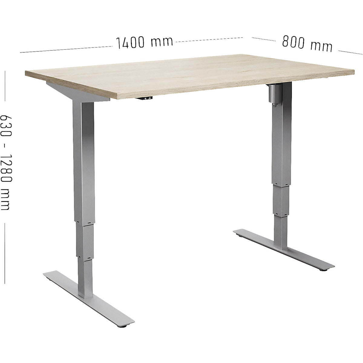 Atlanta desk, electrically height adjustable, straight, WxD 1400 x 800 mm, oak/silver.