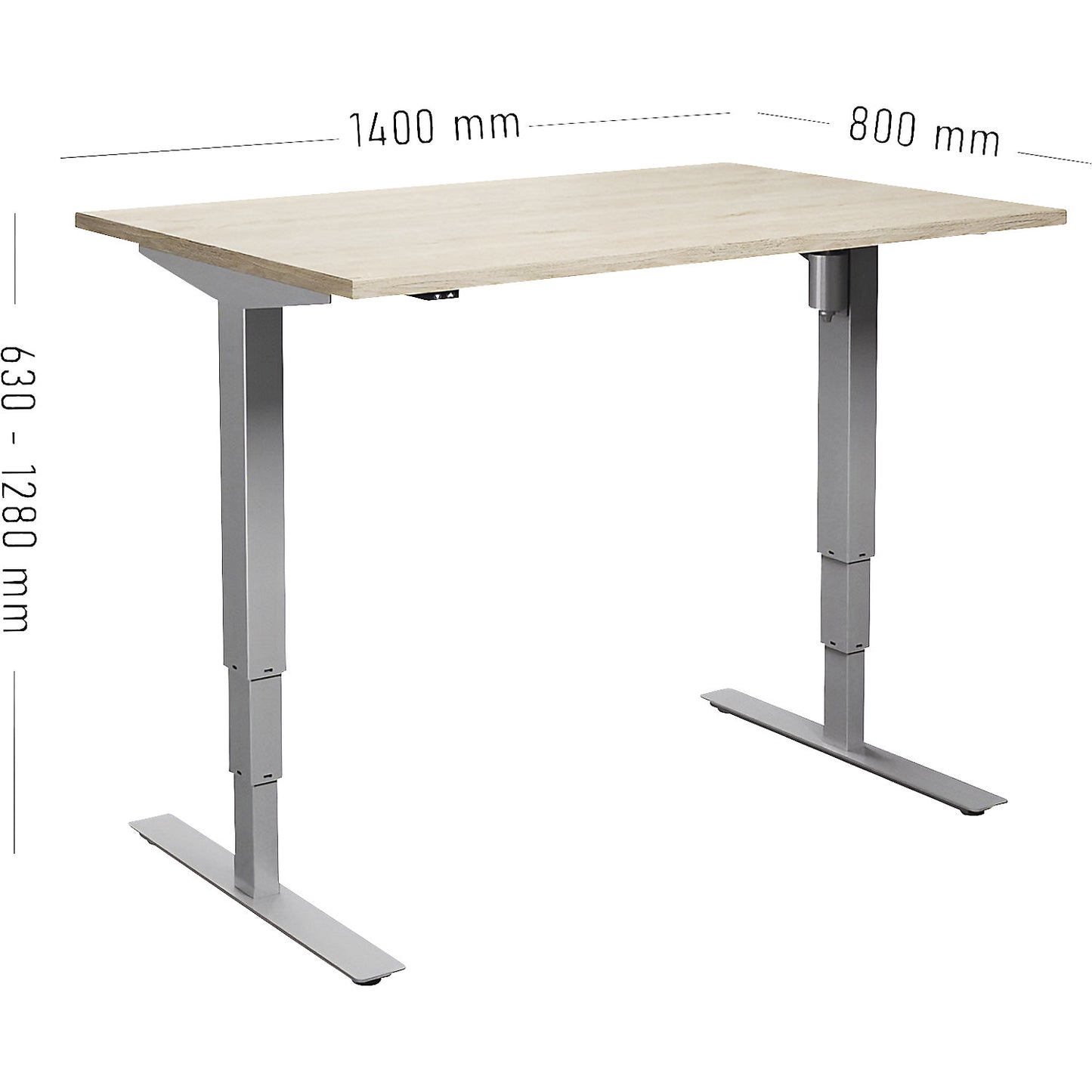 Atlanta desk, electrically height adjustable, straight, WxD 1400 x 800 mm, oak/silver.