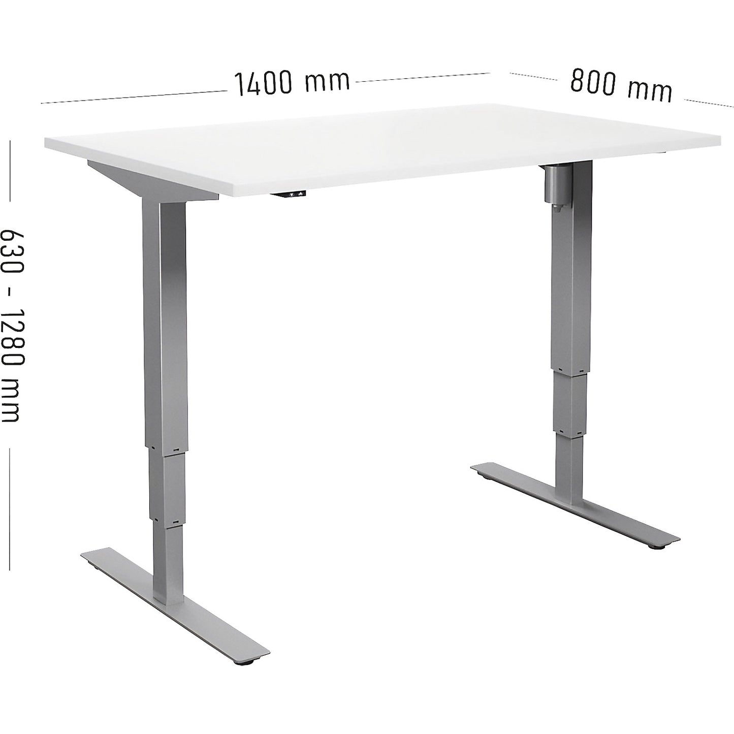 Atlanta desk, electrically height adjustable, straight, WxD 1400 x 800 mm, white/silver.