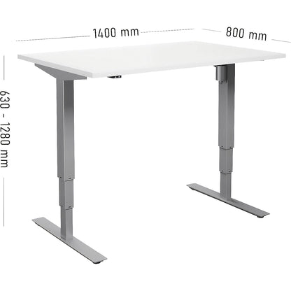 Atlanta desk, electrically height adjustable, straight, WxD 1400 x 800 mm, white/silver.