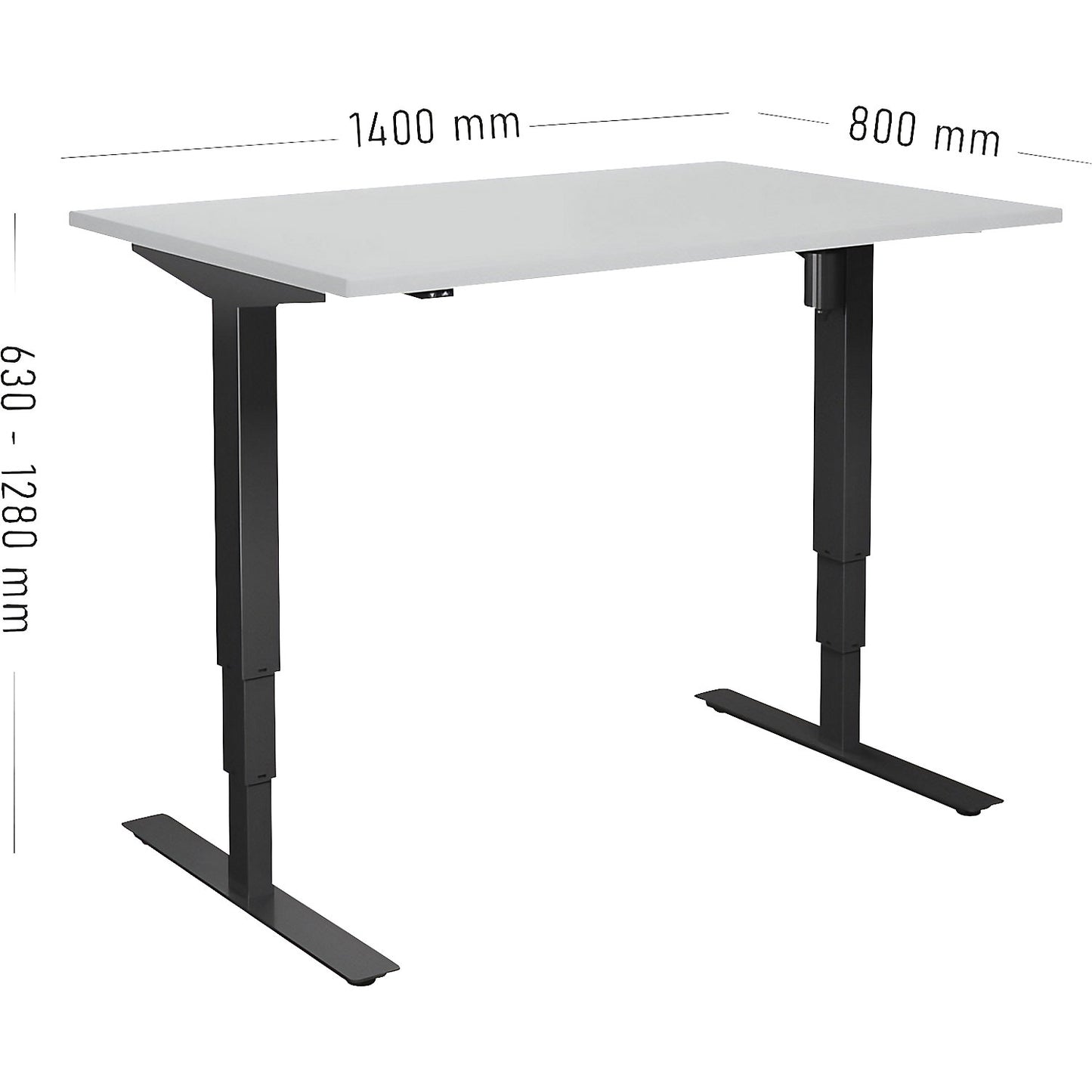 Atlanta desk, electrically height adjustable, straight, WxD 1400 x 800 mm, light grey/black.