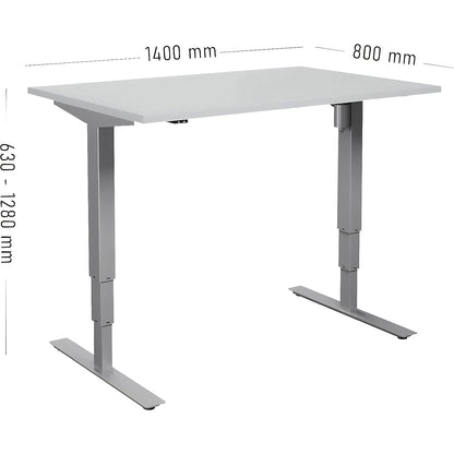 Atlanta desk, electrically height adjustable, straight, WxD 1400 x 800 mm, light grey/silver.