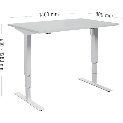Atlanta desk, electrically height adjustable, straight, WxD 1400 x 800 mm, light grey/white.