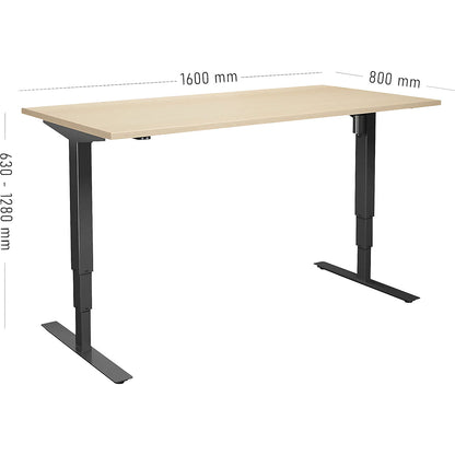 Atlanta desk, electrically height adjustable, straight, WxD 1600 x 800 mm, birch/black.