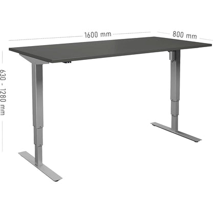 Atlanta desk, electrically height adjustable, straight, WxD 1600 x 800 mm, dark grey/silver.