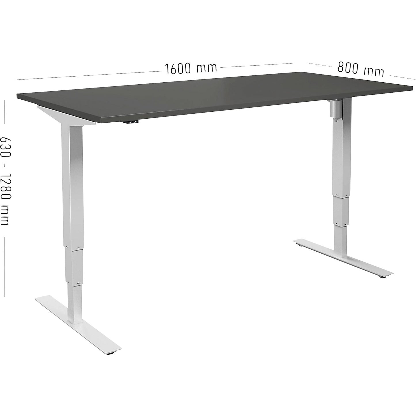 Atlanta desk, electrically height adjustable, straight, WxD 1600 x 800 mm, dark grey/white.