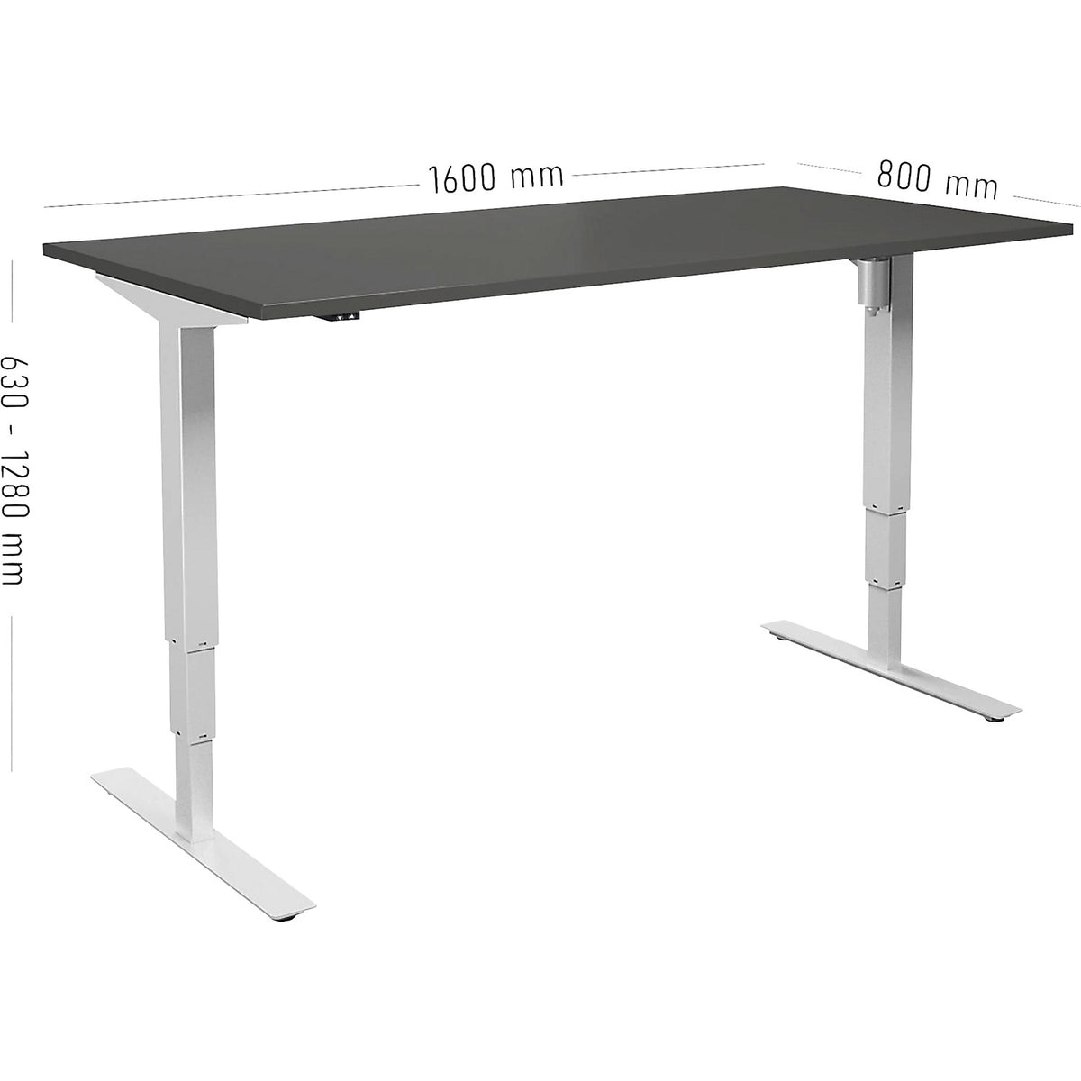 Atlanta desk, electrically height adjustable, straight, WxD 1600 x 800 mm, dark grey/white.
