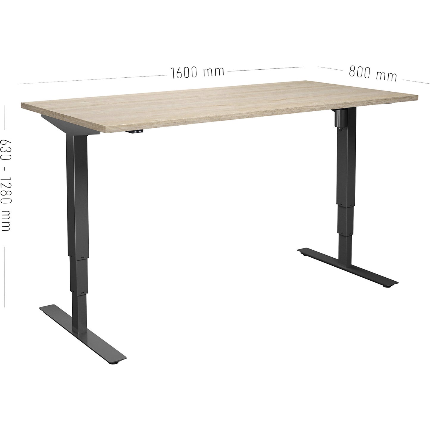 Atlanta desk, electrically height adjustable, straight, WxD 1600 x 800 mm, oak/black.