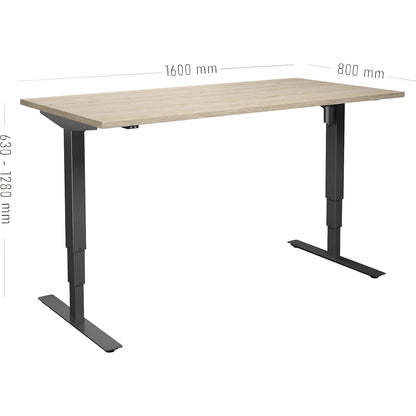 Atlanta desk, electrically height adjustable, straight, WxD 1600 x 800 mm, oak/black.