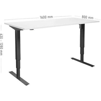Atlanta desk, electrically height adjustable, straight, WxD 1600 x 800 mm, white/black.