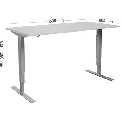 Atlanta desk, electrically height adjustable, straight, WxD 1600 x 800 mm, light grey/silver.