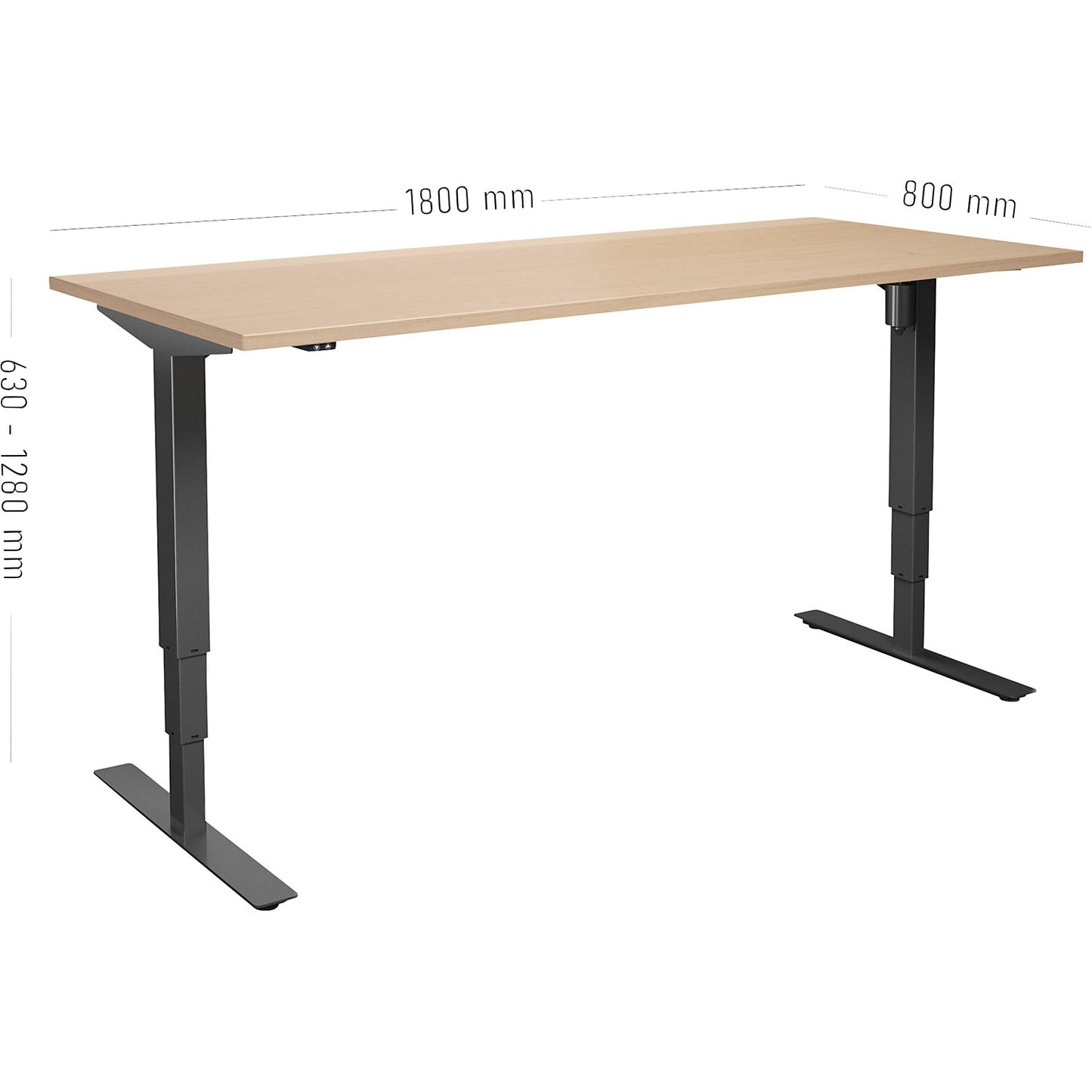 Atlanta desk, electrically height adjustable, straight, WxD 1800 x 800 mm, birch/black.