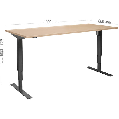 Atlanta desk, electrically height adjustable, straight, WxD 1800 x 800 mm, birch/black.