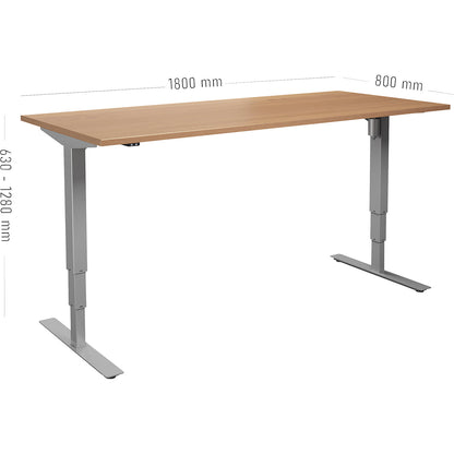 Atlanta desk, electrically height adjustable, straight, WxD 1800 x 800 mm, beech/silver.
