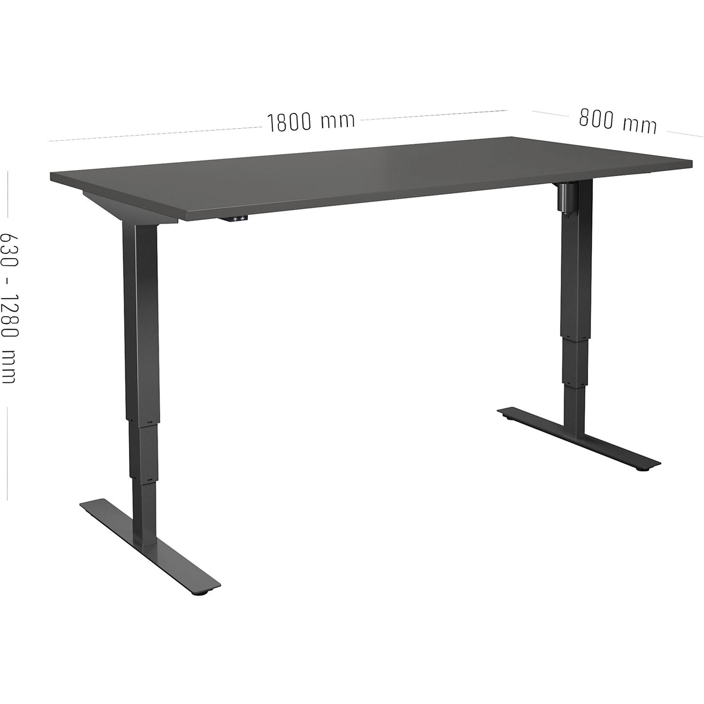 Atlanta desk, electrically height adjustable, straight, WxD 1800 x 800 mm, dark grey/black.