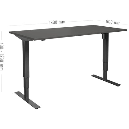 Atlanta desk, electrically height adjustable, straight, WxD 1800 x 800 mm, dark grey/black.