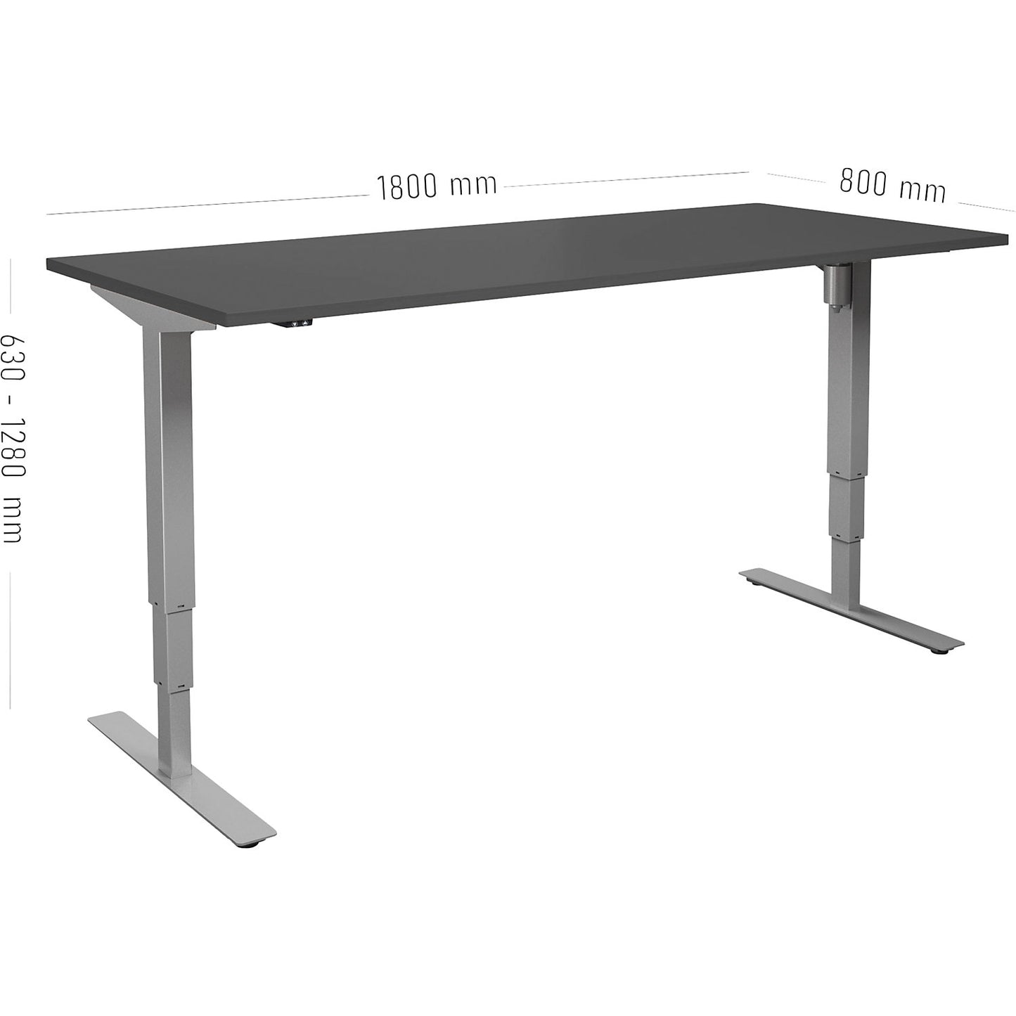 Atlanta desk, electrically height adjustable, straight, WxD 1800 x 800 mm, dark grey/silver.