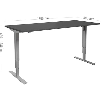 Atlanta desk, electrically height adjustable, straight, WxD 1800 x 800 mm, dark grey/silver.