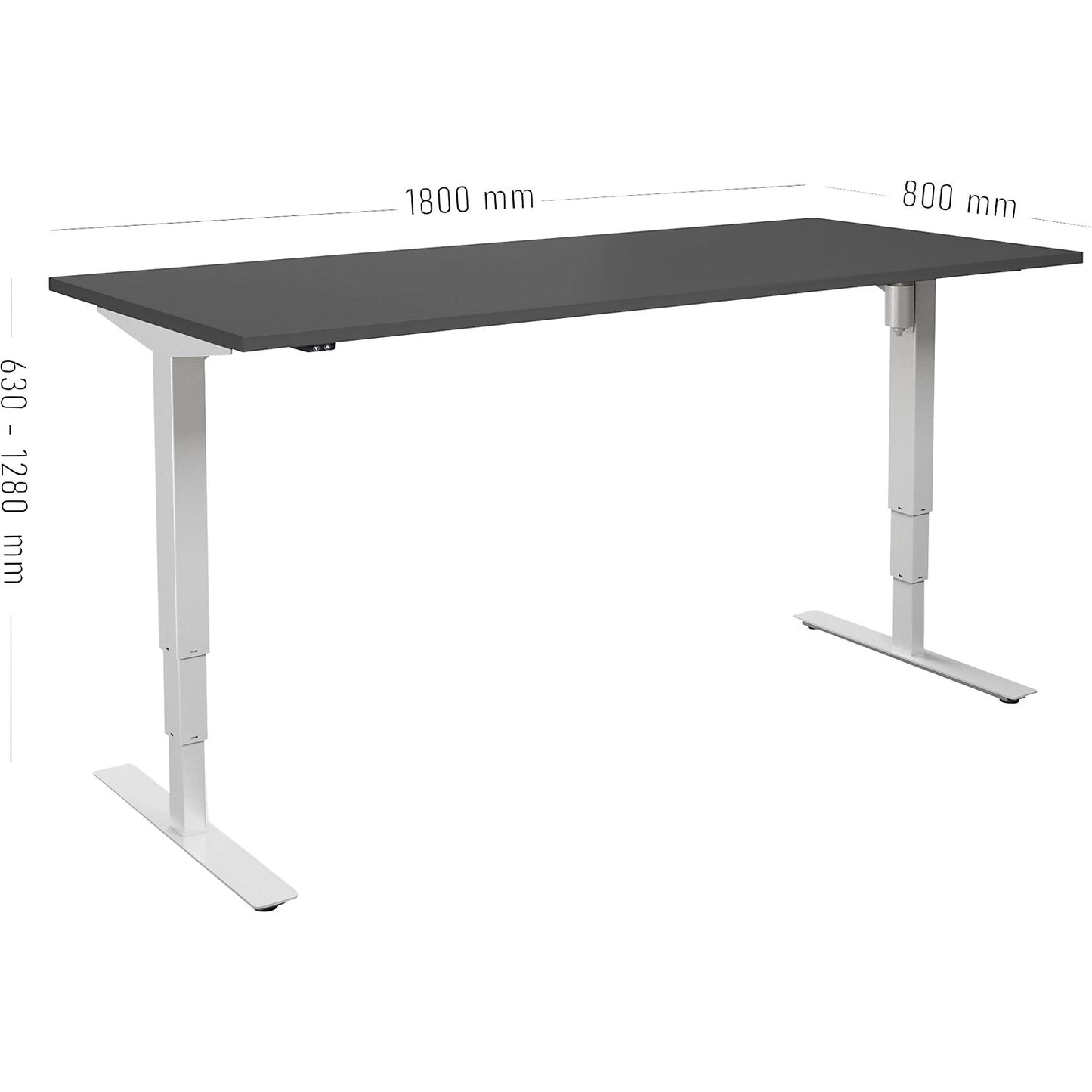 Atlanta desk, electrically height adjustable, straight, WxD 1800 x 800 mm, dark grey/white.