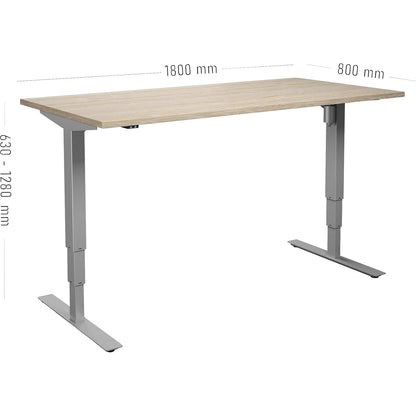 Atlanta desk, electrically height adjustable, straight, WxD 1800 x 800 mm, oak/silver.